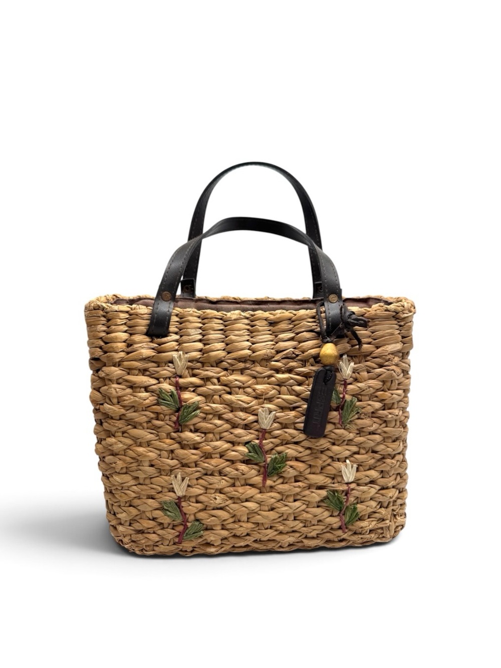 Vintage Esprit de Corp Woven Floral Straw Tote Purse 80s 90s